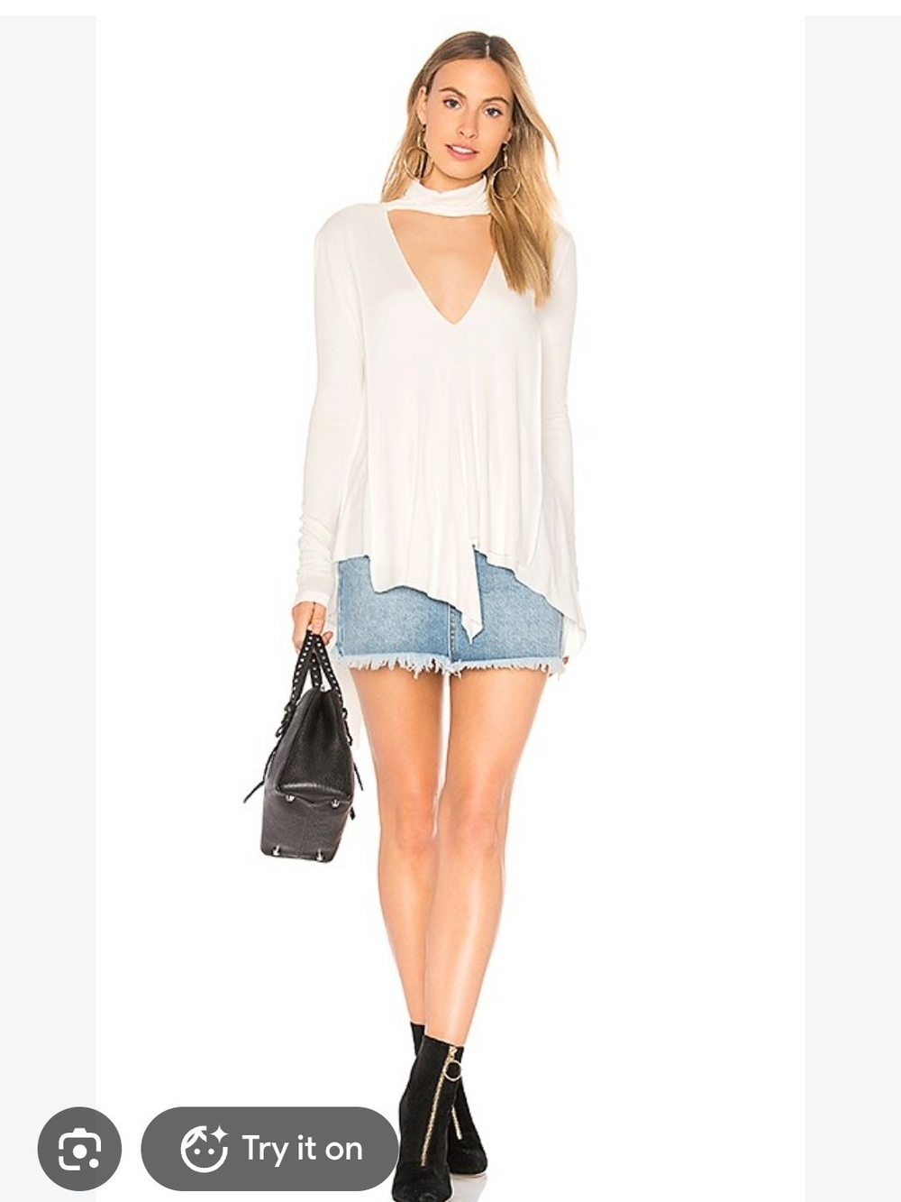 Free People White V-Neck Choker Tunic Top